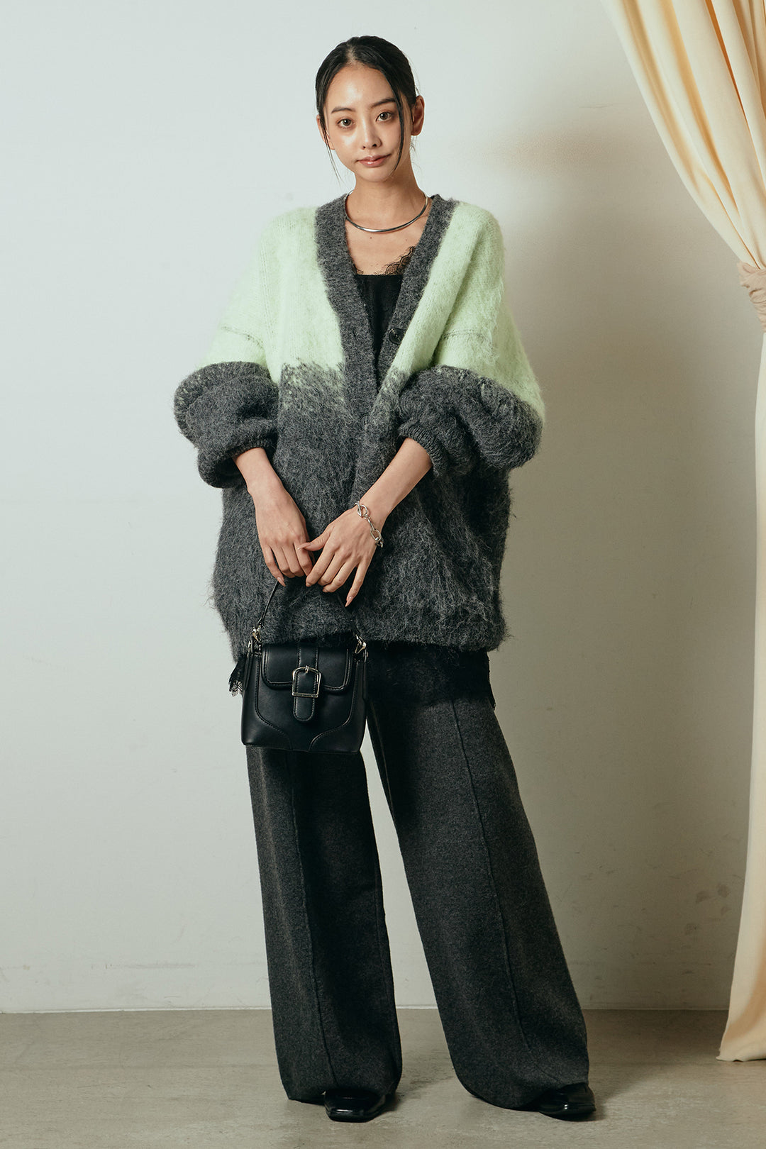 [SET]起毛グラデーションニットカーディガン+センターラインニットパンツ(2set)