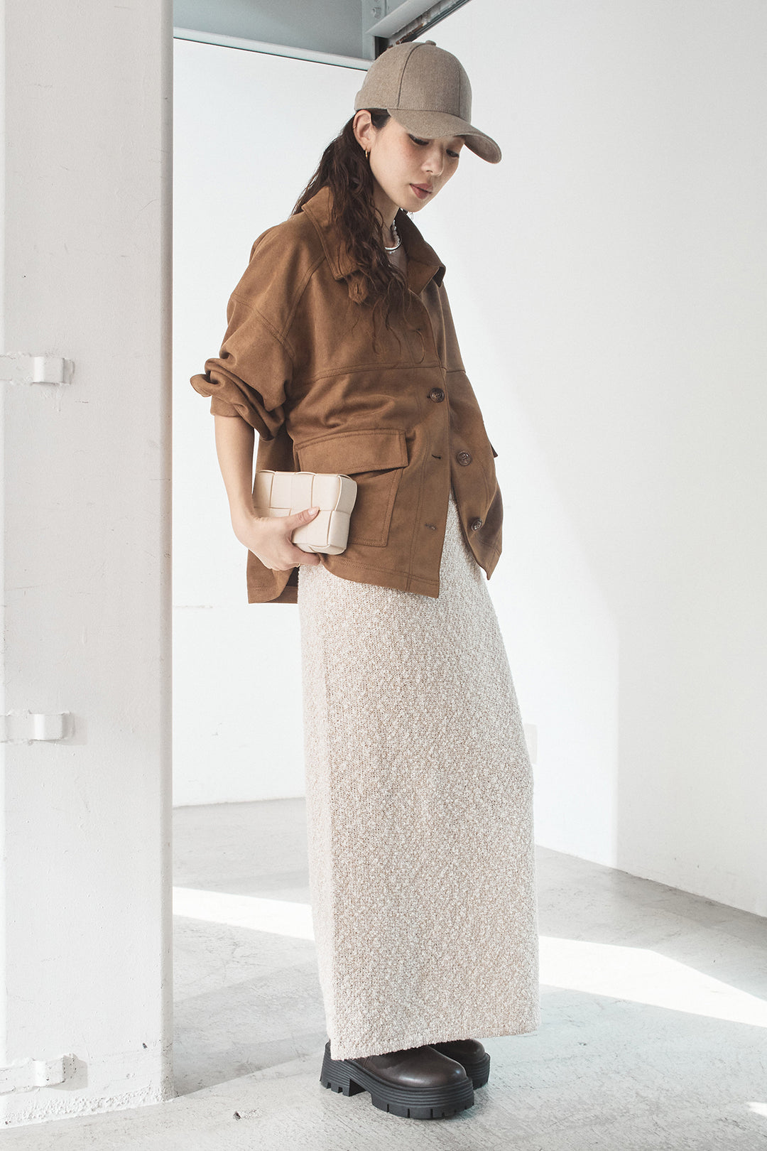 [SET]デカポケスエポンジャケット+ツイード風MIXスラブスカート(2set)
