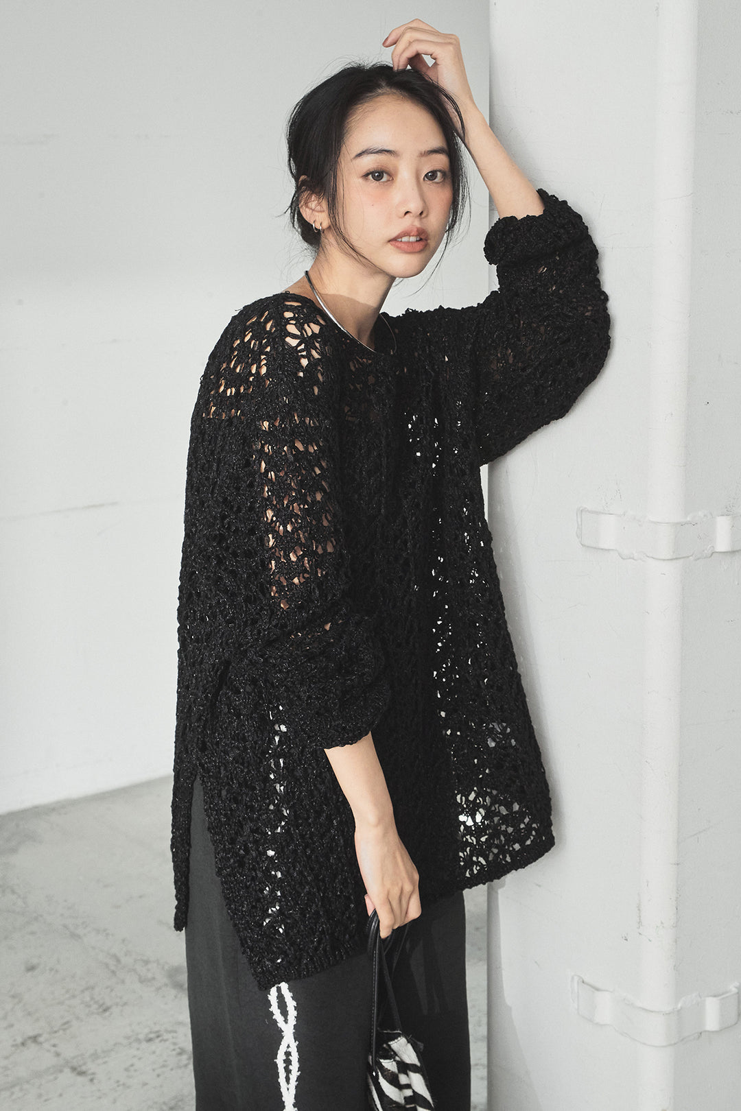 [SET]リラックスメッシュニットトップス+刺繡テープラインパンツ(2set)