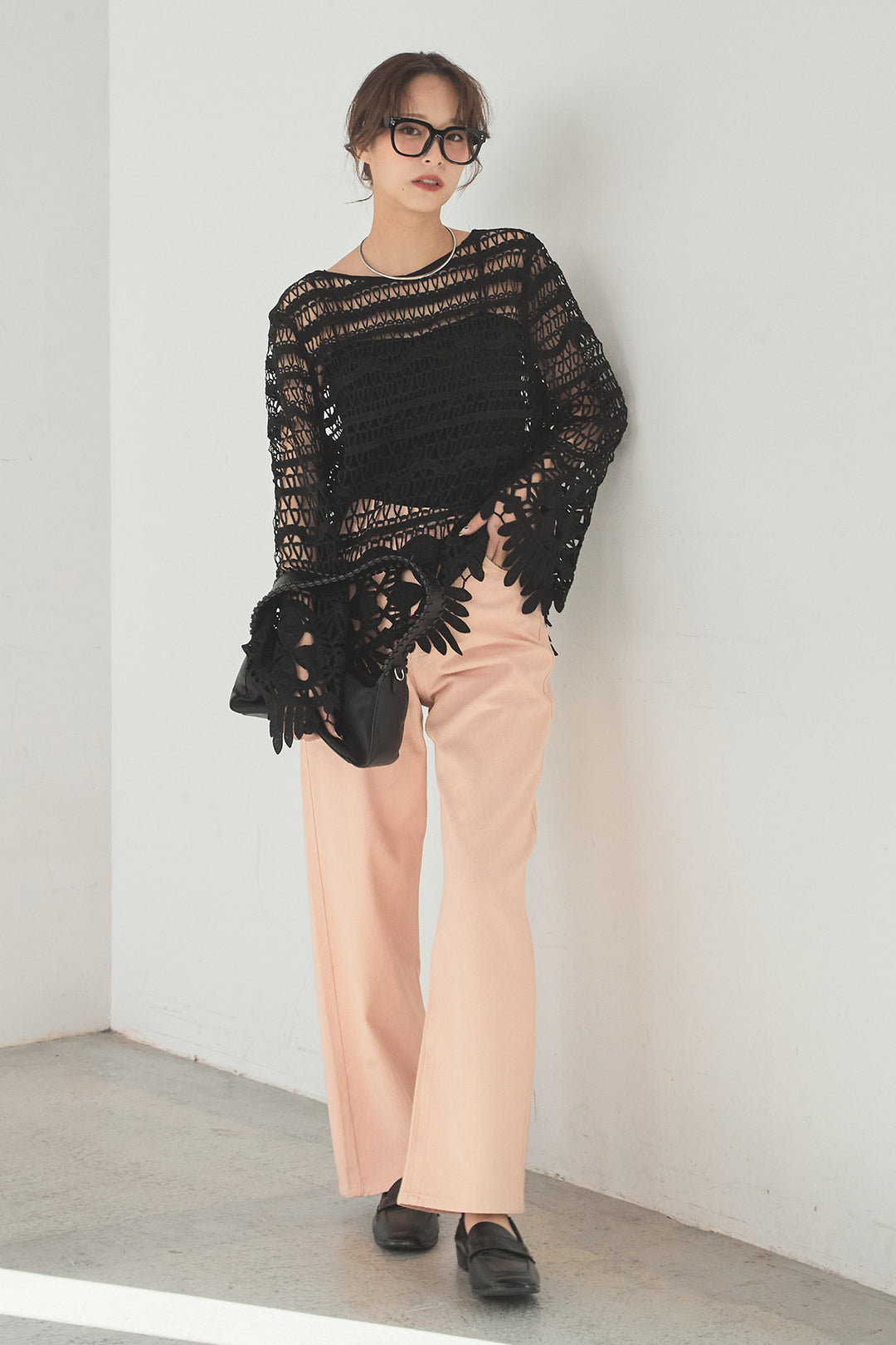 [SET]裾デザインメッシュプルオーバー+スプリングカラーデニムパンツ(2set)