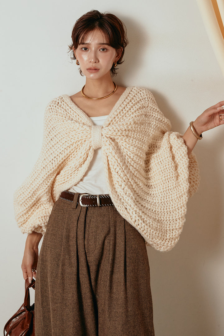 [SET]フロントツイストニット編みトップス+ステッチデザインベルト付きワイドパンツ(2set)