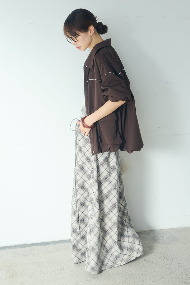 [SET]合繊ツイルバルーンジャケット+タータンチェック柄フロントデザインスカート(2set)