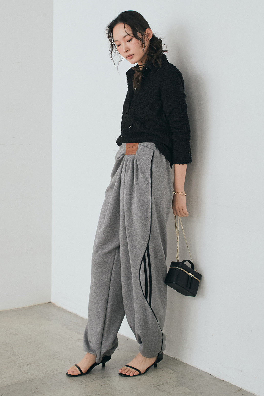 [SET]カールヤーンシャツ+ライトダンボールウェーブラインドレープパンツ(2set)