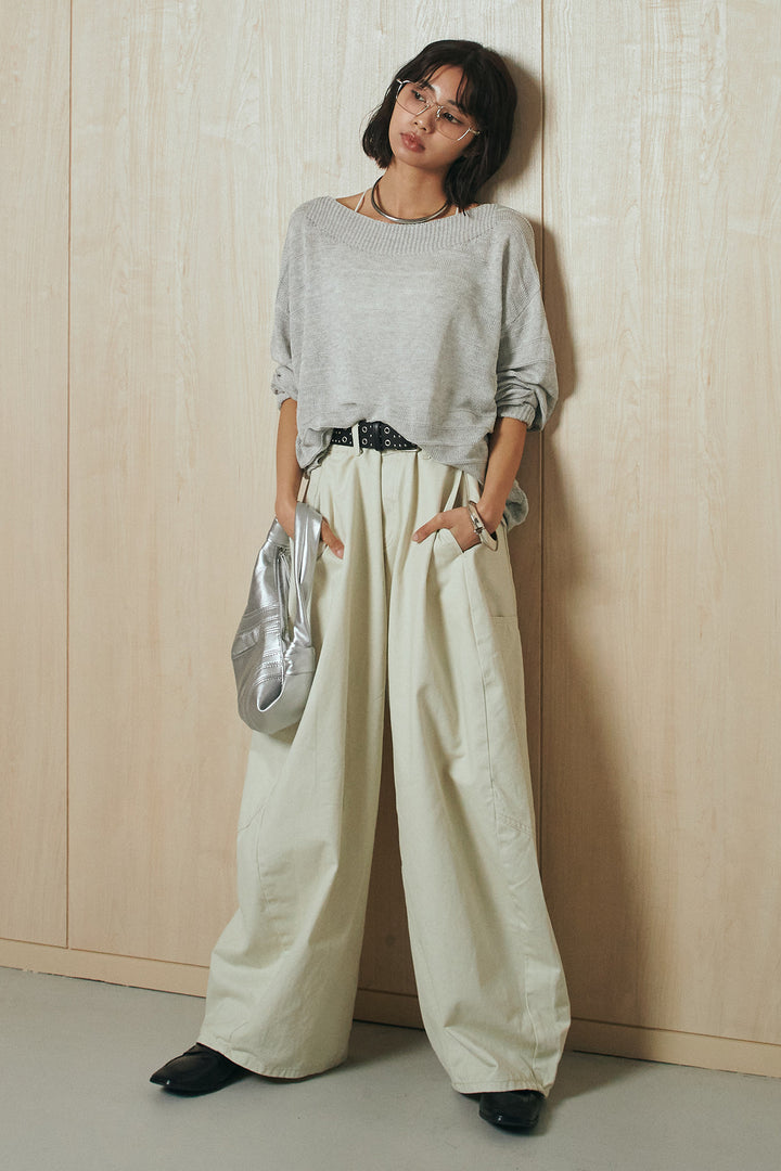 [SET]麻混リラックスニットトップス+ベルト付きカラーデニムパンツ(2set)