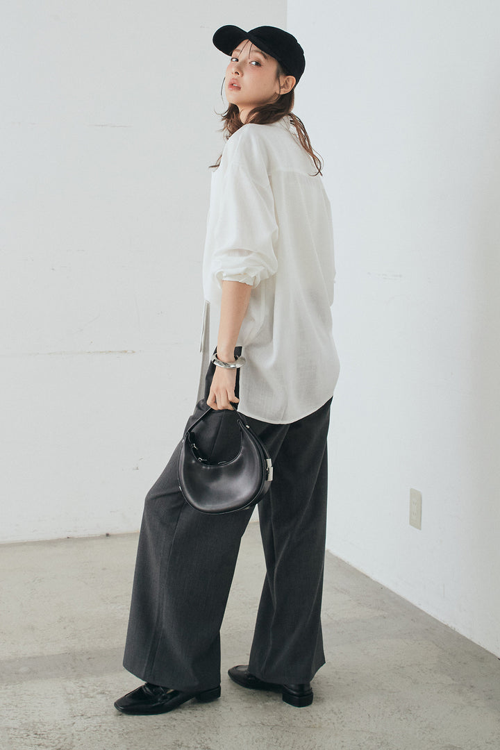 [SET]ニュアンスボータイブラウス+斜めボタンタック入りスラックス(2set)