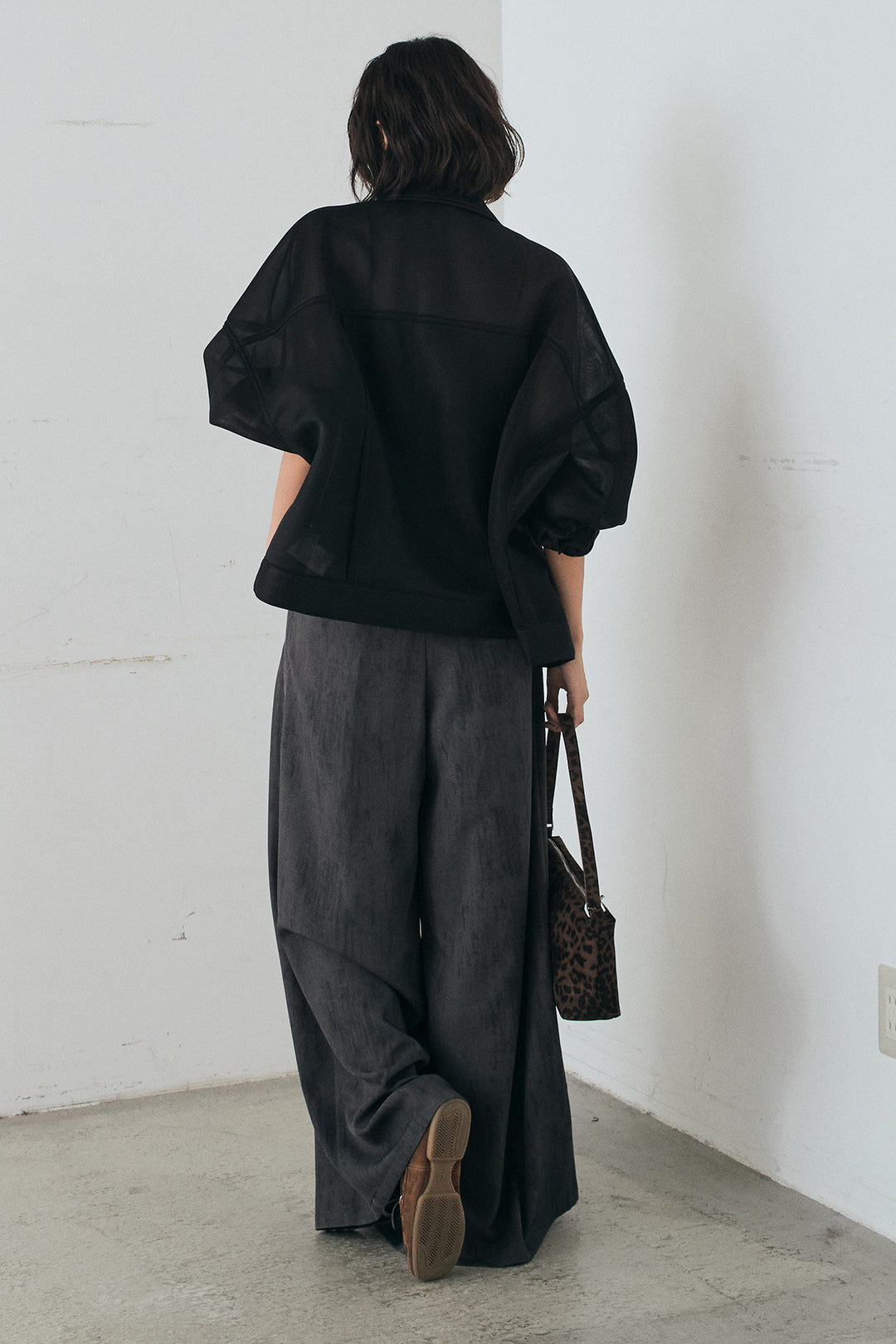 [SET]シアーダンボールサイドドロストジャケット+紐ベルト付きかすれ柄ワイドスラックス(2set)