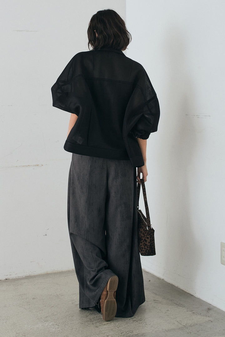 [SET]シアーダンボールサイドドロストジャケット+紐ベルト付きかすれ柄ワイドスラックス(2set)