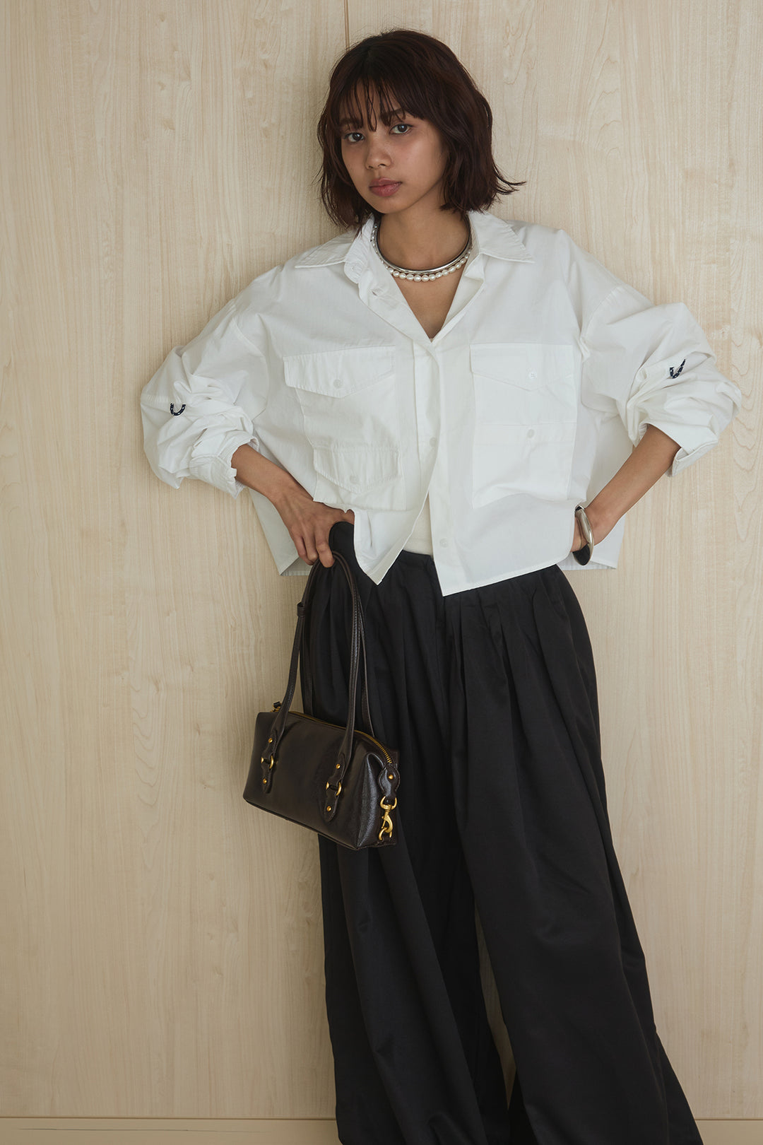 [SET]ビッグポケットシャツ+裾絞りワイドパンツ(2set)