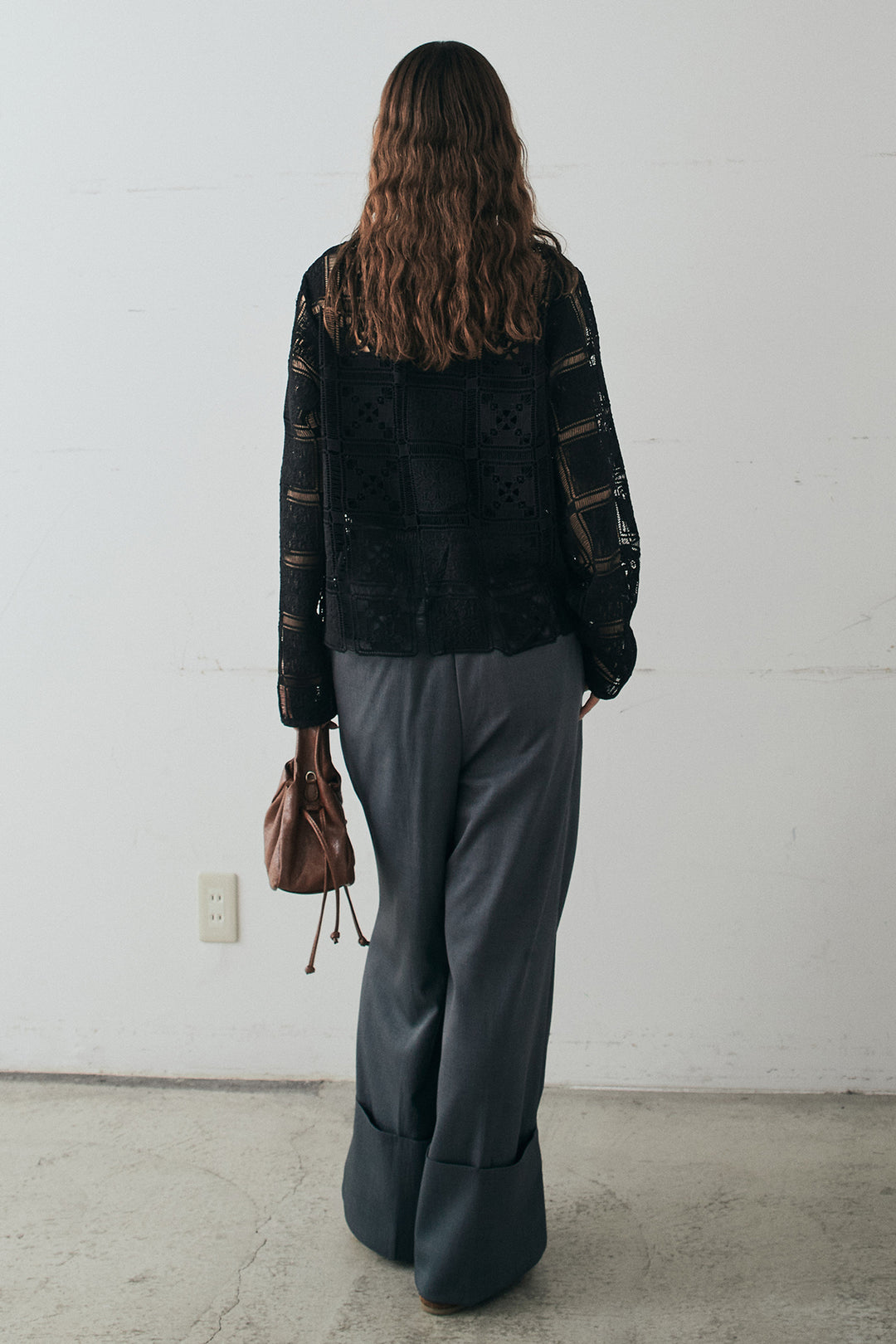 [SET]クロシェレースカーディガン+センタープレスセミワイドパンツ(2set)