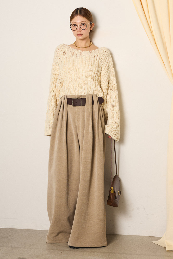 [SET]チャンキースラブニットクロップドプルオーバー+ベルトループコーデュロイワイドパンツ(2set)