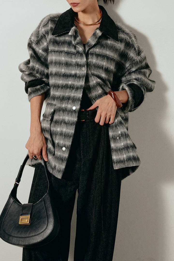 [SET]チェックシャギーミドルカバーオール+フェイクレザーベルト付きスウェードライクワイドパンツ(2set)