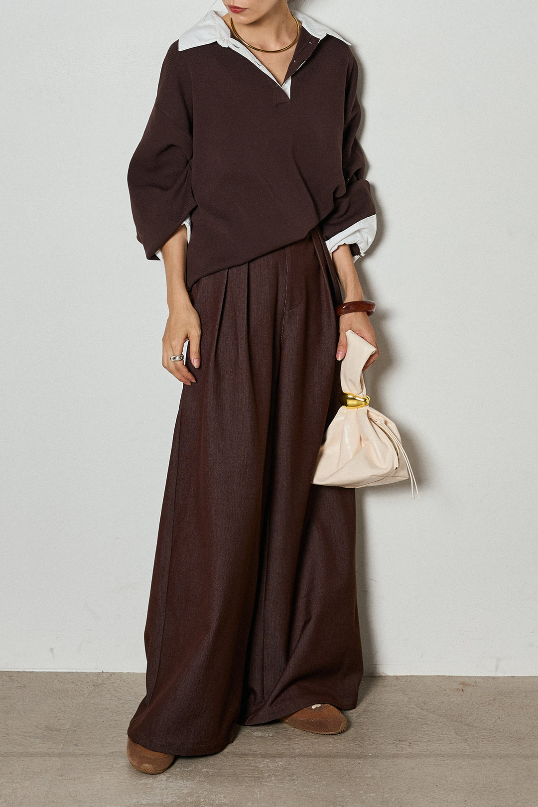 【即納】ウエストベルト付きタックワイドパンツ