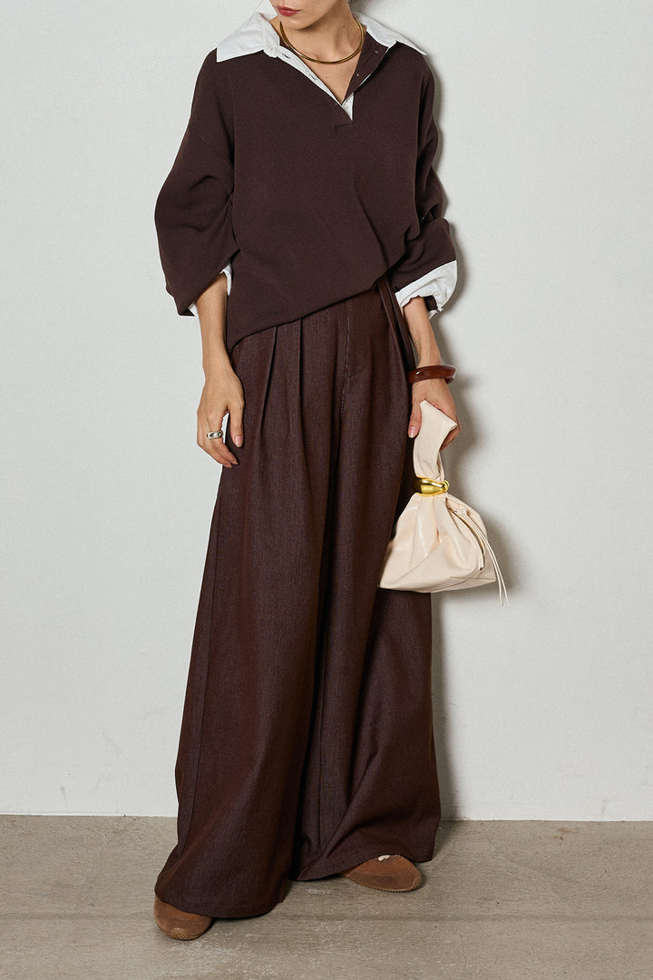 【即納】ウエストベルト付きタックワイドパンツ