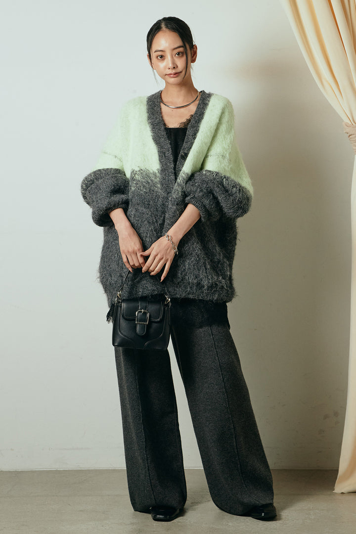 [SET]起毛グラデーションニットカーディガン+レース切り替えキャミソール+センターラインニットパンツ(3set)