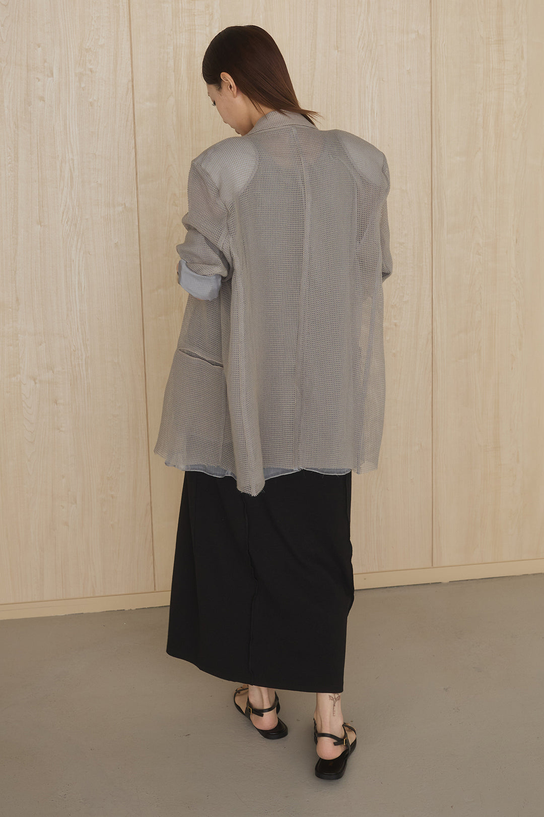 [SET]メッシュテーラードワイドジャケット+ノースリロングワンピース(2set)