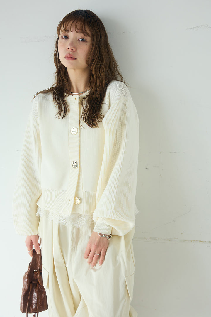 [SET]スポンディッシュBIGボタンクルーネックカーディガン+撥水ジョガーパンツ+ブロード切り替えぺプラムタンク(3set)