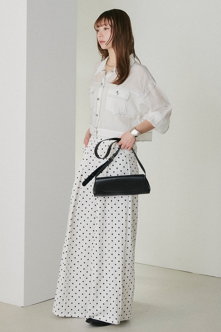 [SET]配色ステッチシアーシャツ+ベルト付きドット柄ワイドパンツ(2set)