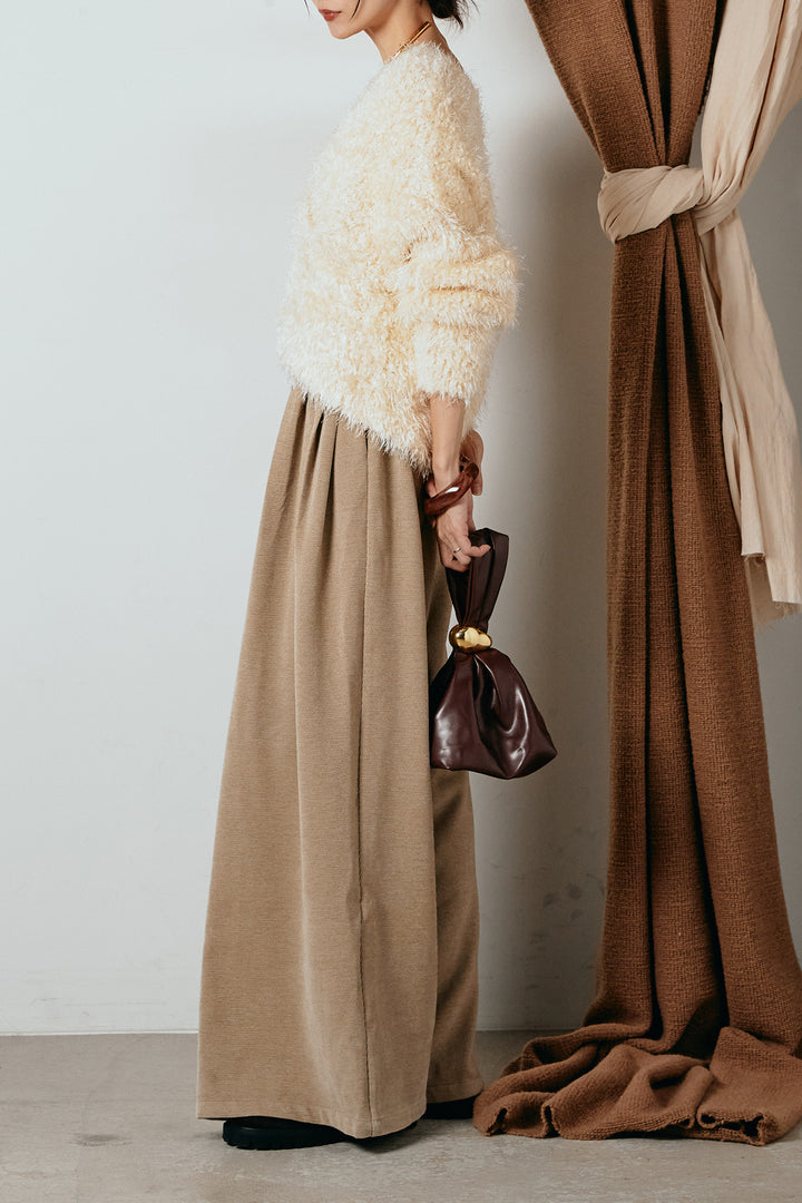 [SET]シャギークロスニットトップス+ベルトループコーデュロイワイドパンツ(2set)