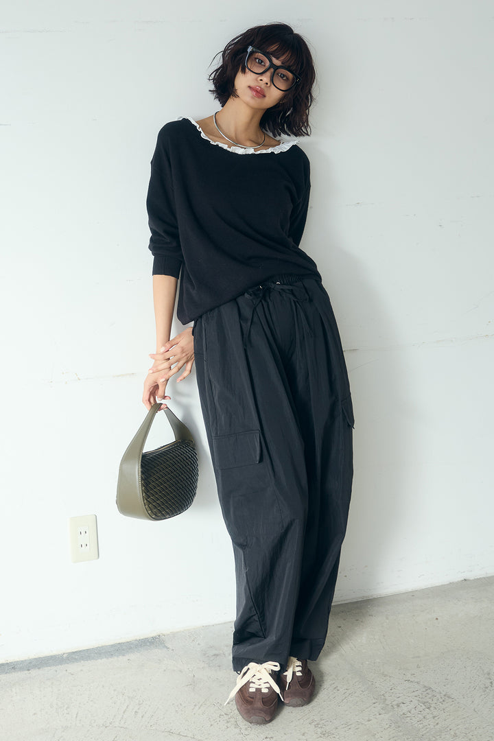 [SET]クールクール異素材コンビオフショルプルオーバー+撥水ジョガーパンツ(2set)