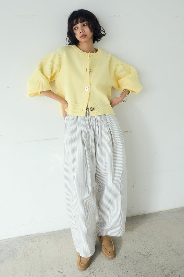 [SET]スポンディッシュBIGボタンクルーネックカーディガン+ランダムストライプタックギャザーパンツ(2set)