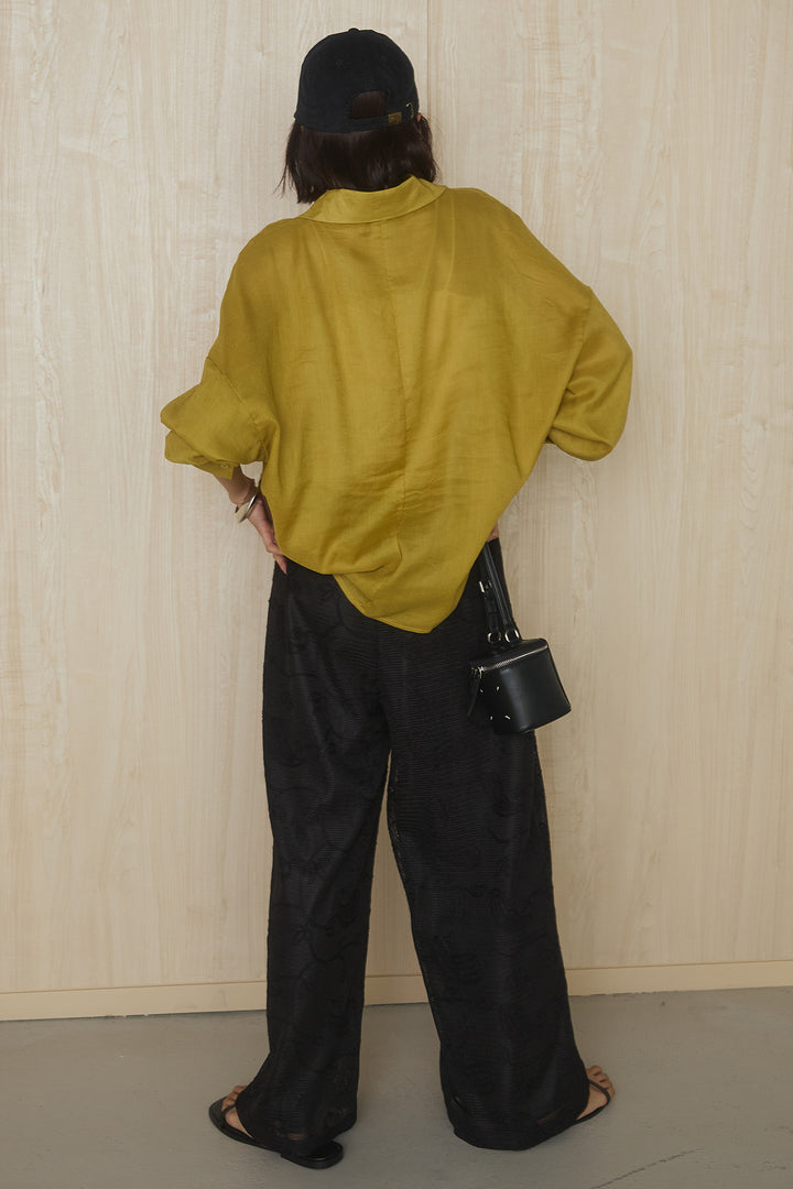 [SET]襟付きボタンブラウス+レースタックストレートワイドパンツ(2set)