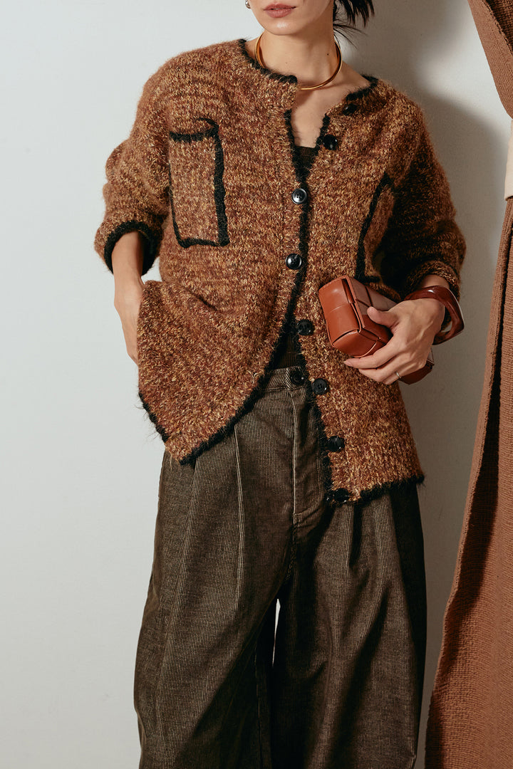 [SET]ミックスニットポケットカーディガン+フロントタック入りコーデュロイパンツ(2set)