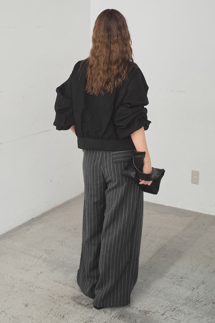 [SET]シアー×ポンチブルゾン+細ベルト付きピンストライプワイドパンツ(2set)