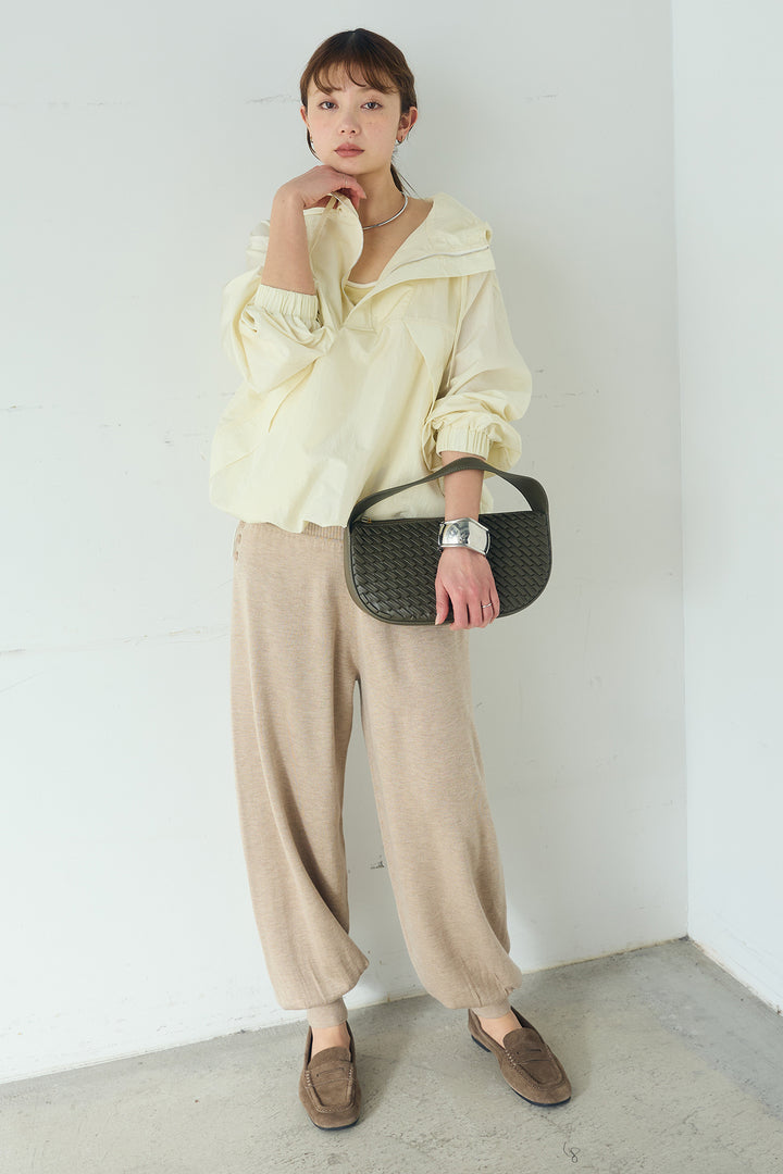 [SET]ナイロンフーディーブルゾンアウター+裾絞りリブニットパンツ(2set)