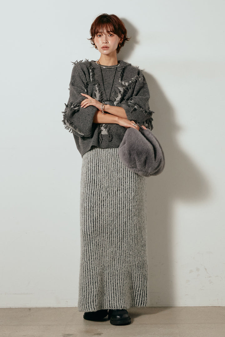 [SET]シャギージャガードニットトップス+アルパカタッチニットタイトスカート(2set)