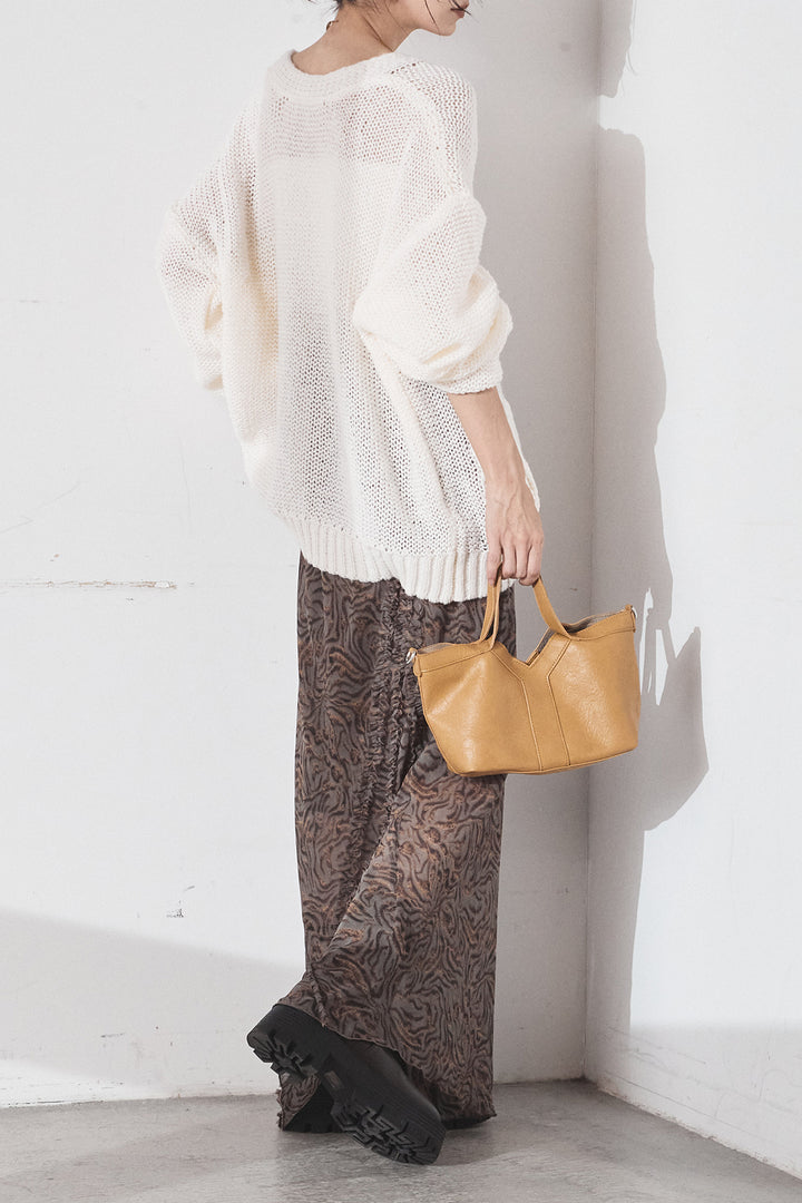 [SET]コード刺繍リラックスニットカーディガン+抽象柄ロングスカート(2set)