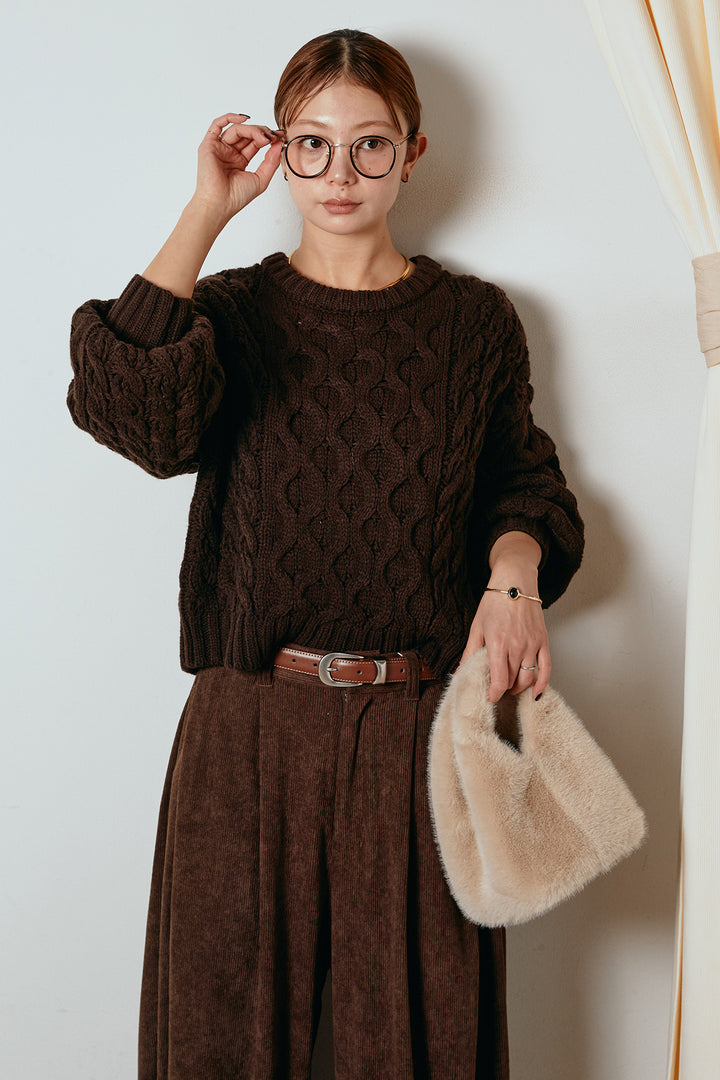 [SET]バルキーケーブルプルオーバー+コーデュロイサイドタックコクーンパンツ(2set)