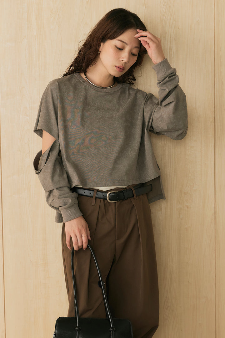 [SET]セパレートフェードTシャツ+ニーサイドタックウエストドロストパンツ(2set)