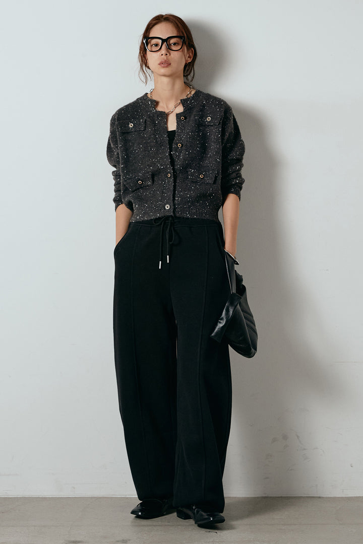 [SET]ネップニットカーディガン+スウェットワイドカーブパンツ(2set)