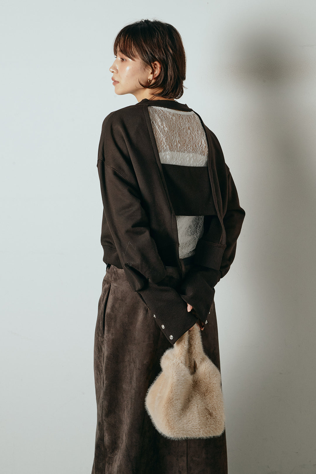 [SET]裏毛バックオープンプルオーバー+エコスウェードワイドスカート(2set)