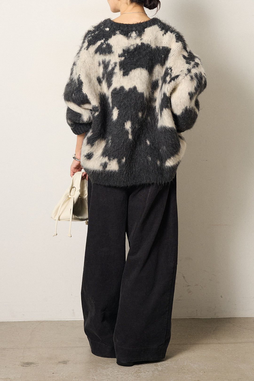 [SET]モヘアタッチマーブルニット+タック入りコーデュロイワイドパンツ(2set)