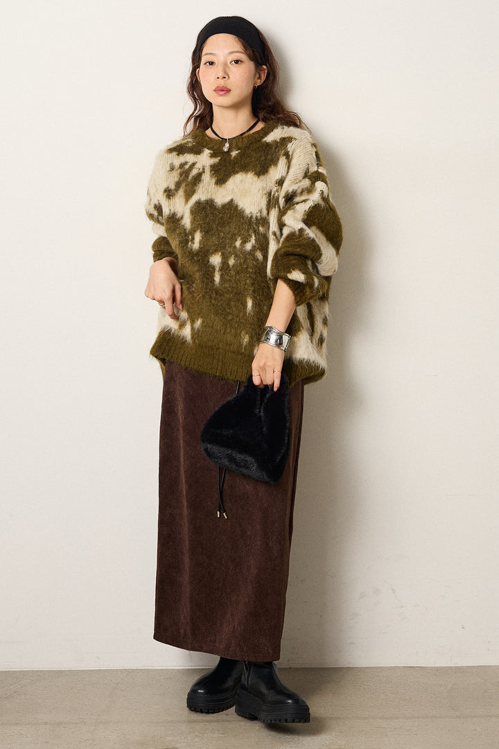 【着回しセット】[SET]モヘアタッチマーブルニット+タック入りコーデュロイワイドパンツ+ロープベルト付きスウェード調スカート(3set)