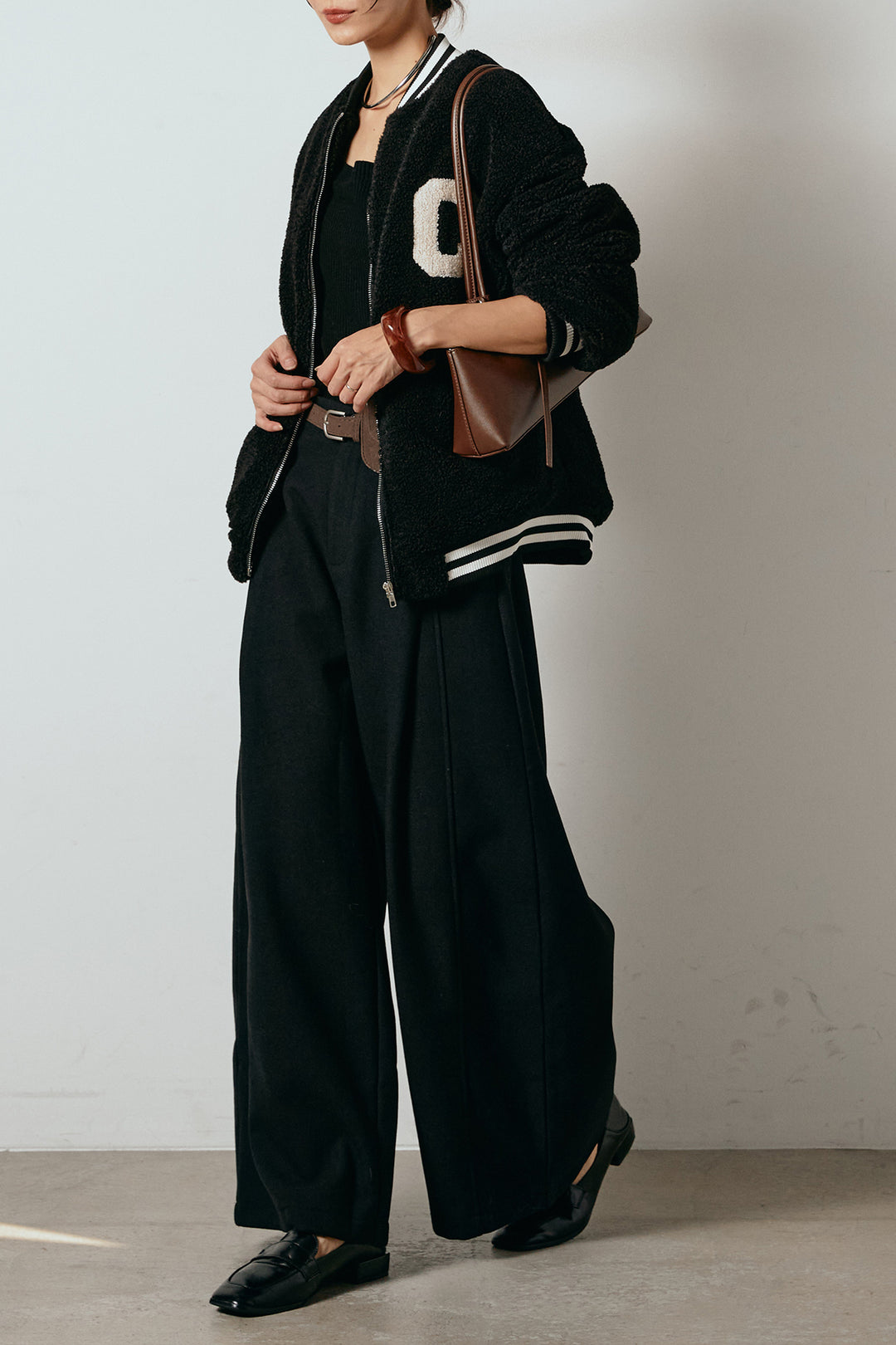 [SET]ロゴスタジャンボアブルゾン+ポーチベルト付きカーブパンツ(2set)