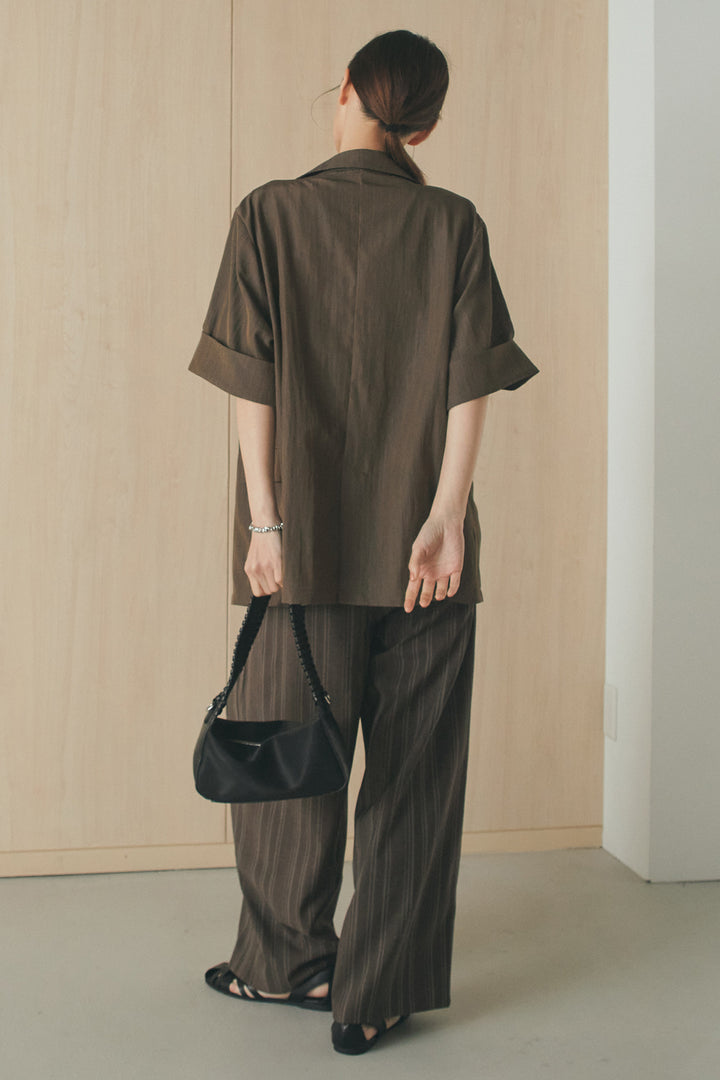 [SET]リネンストライプレイヤードキャミ+リネンストライプタックワイドパンツ(2set)