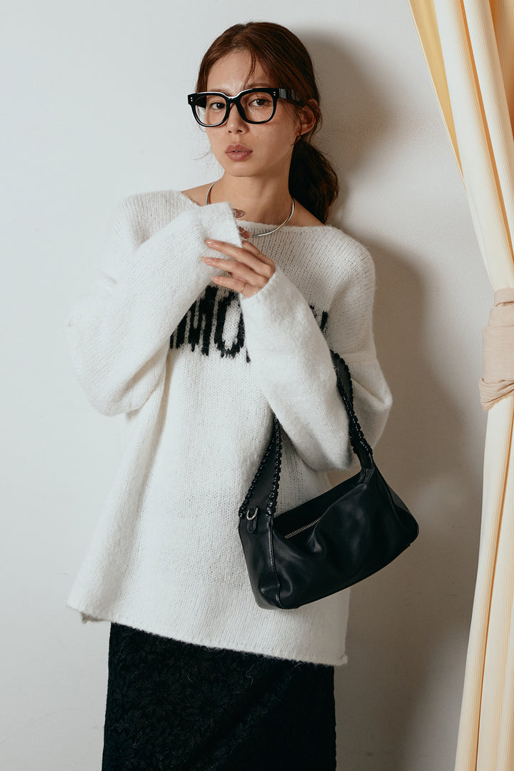 [SET]フロントロゴデザインニットトップス+花柄刺繍ベロアフレアスカート(2set)