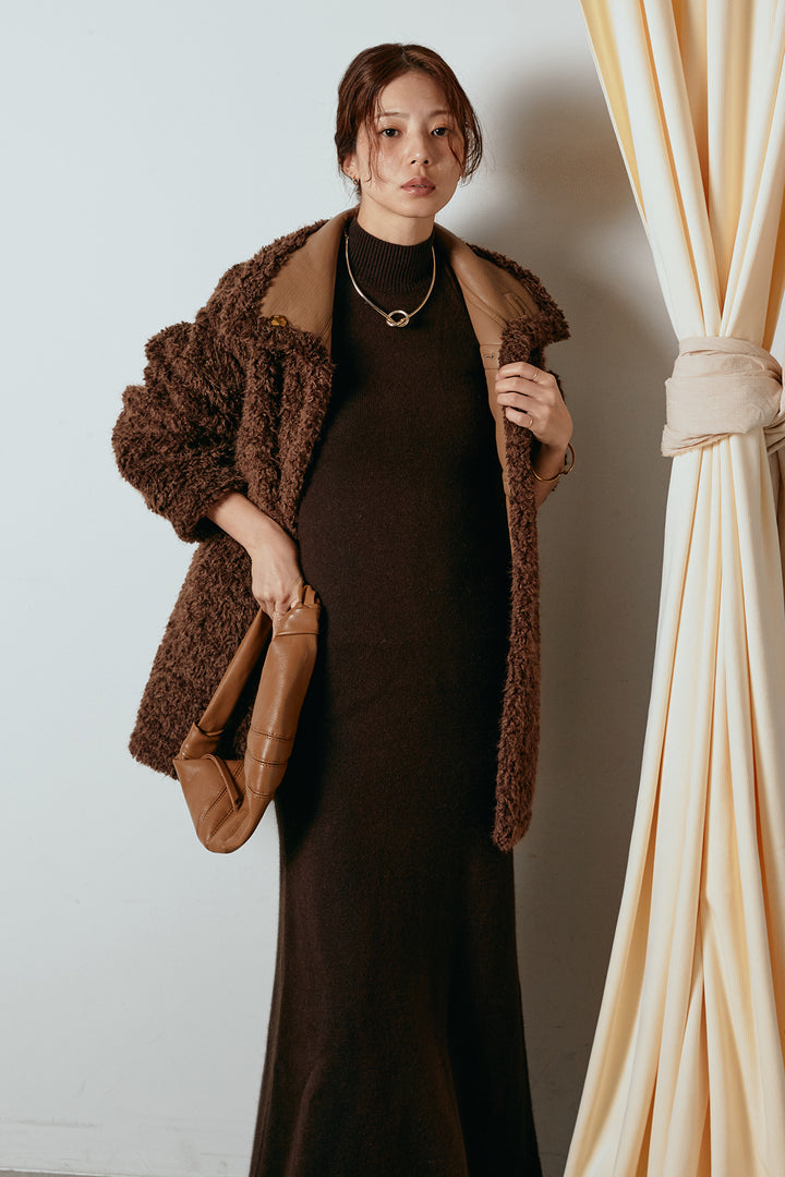 [SET]リバーシブルボアアウター+ノースリーブニットロングワンピース(2set)