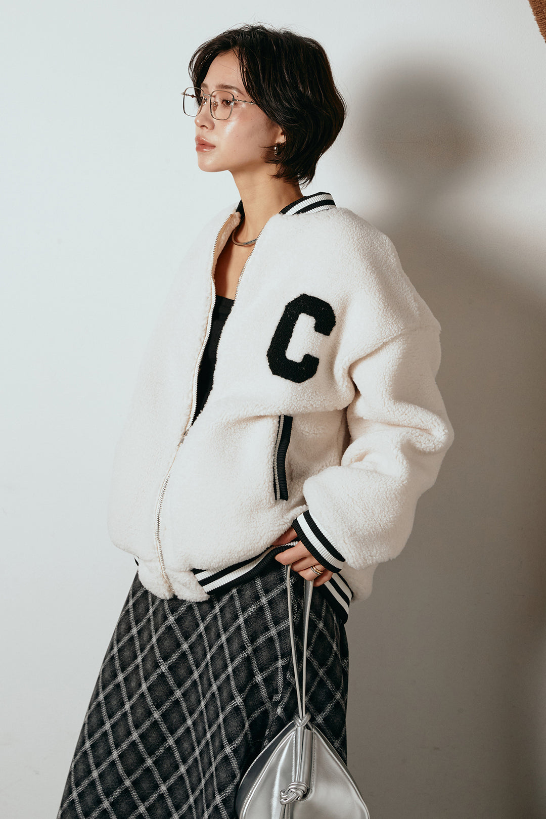 [SET]ロゴスタジャンボアブルゾン+フロッキー起毛チェックスカート(2set)