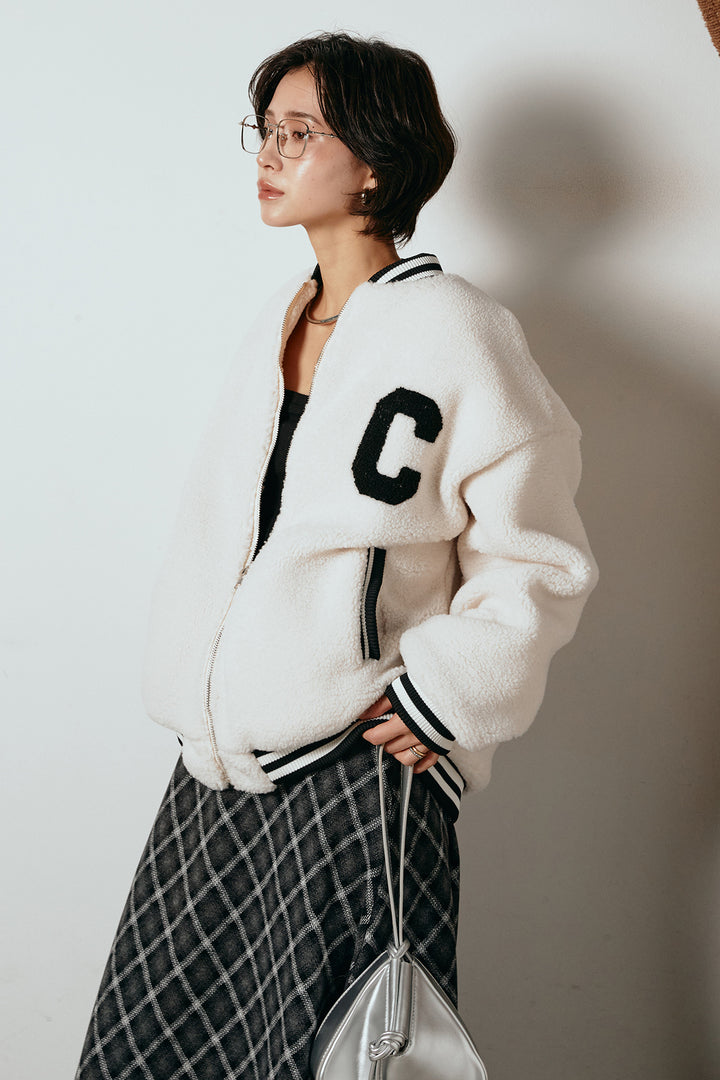 [SET]ロゴスタジャンボアブルゾン+フロッキー起毛チェックスカート(2set)