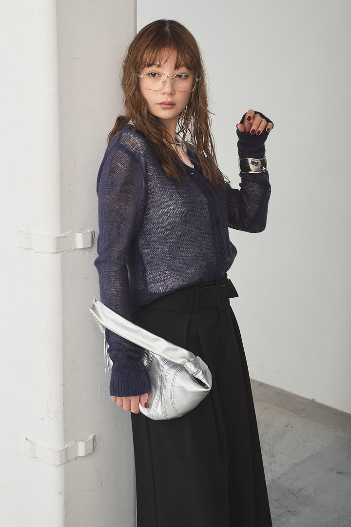 [SET]モヘア透かし編みレイヤードアンサンブルセット+ベルト付きツータックワイドパンツ(2set)