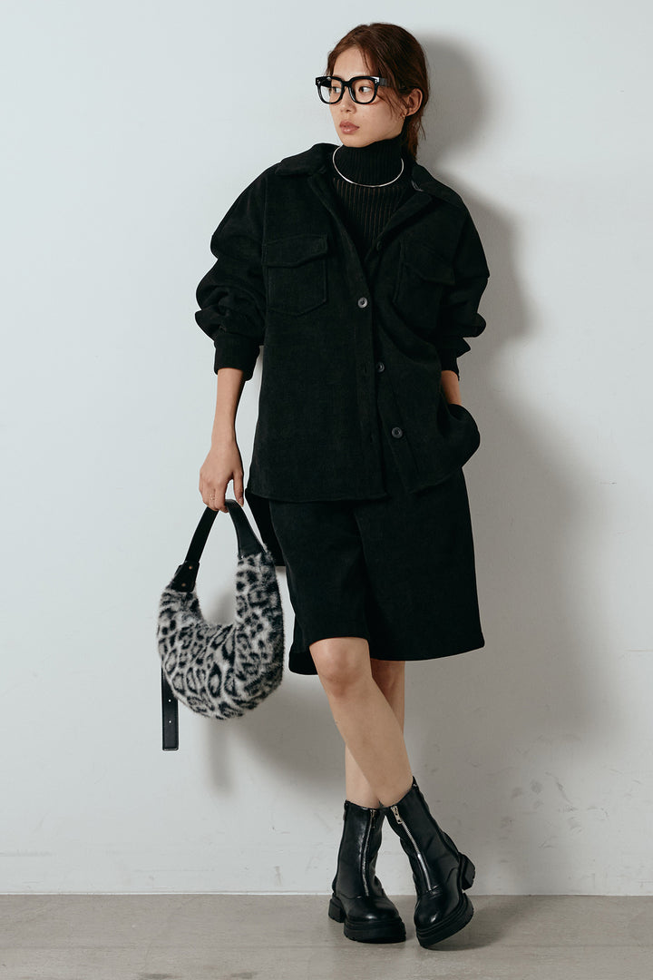 [SET]襟付きコーデュロイポケットシャツ+リブニットシームレスタートルプルオーバー+リラックスコーデュロイハーフパンツ(3set)