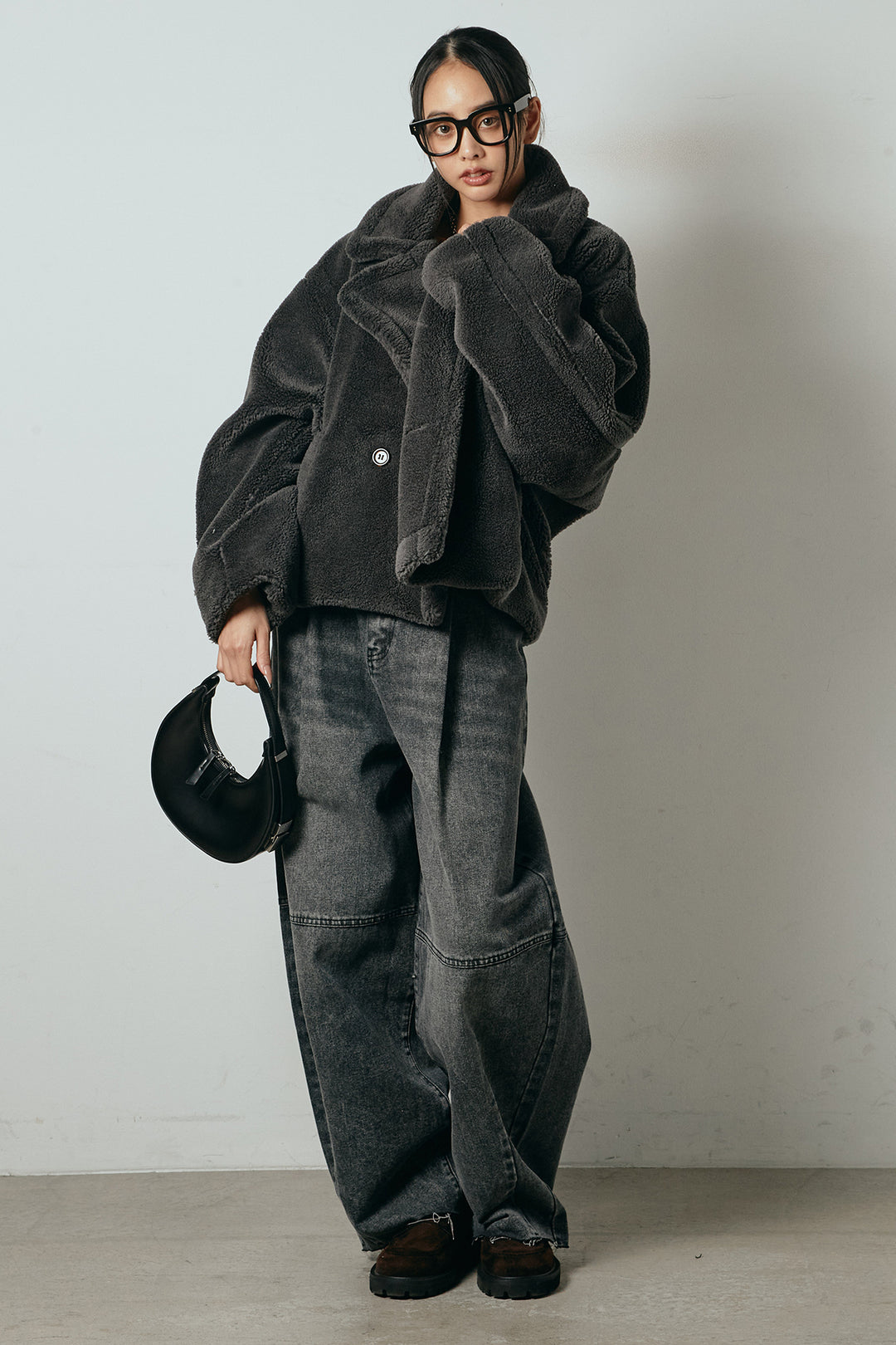 【2月中旬発送】
[SET]テディボアショートジャケット+加工デニムタックコクーンワイドパンツ(2set)