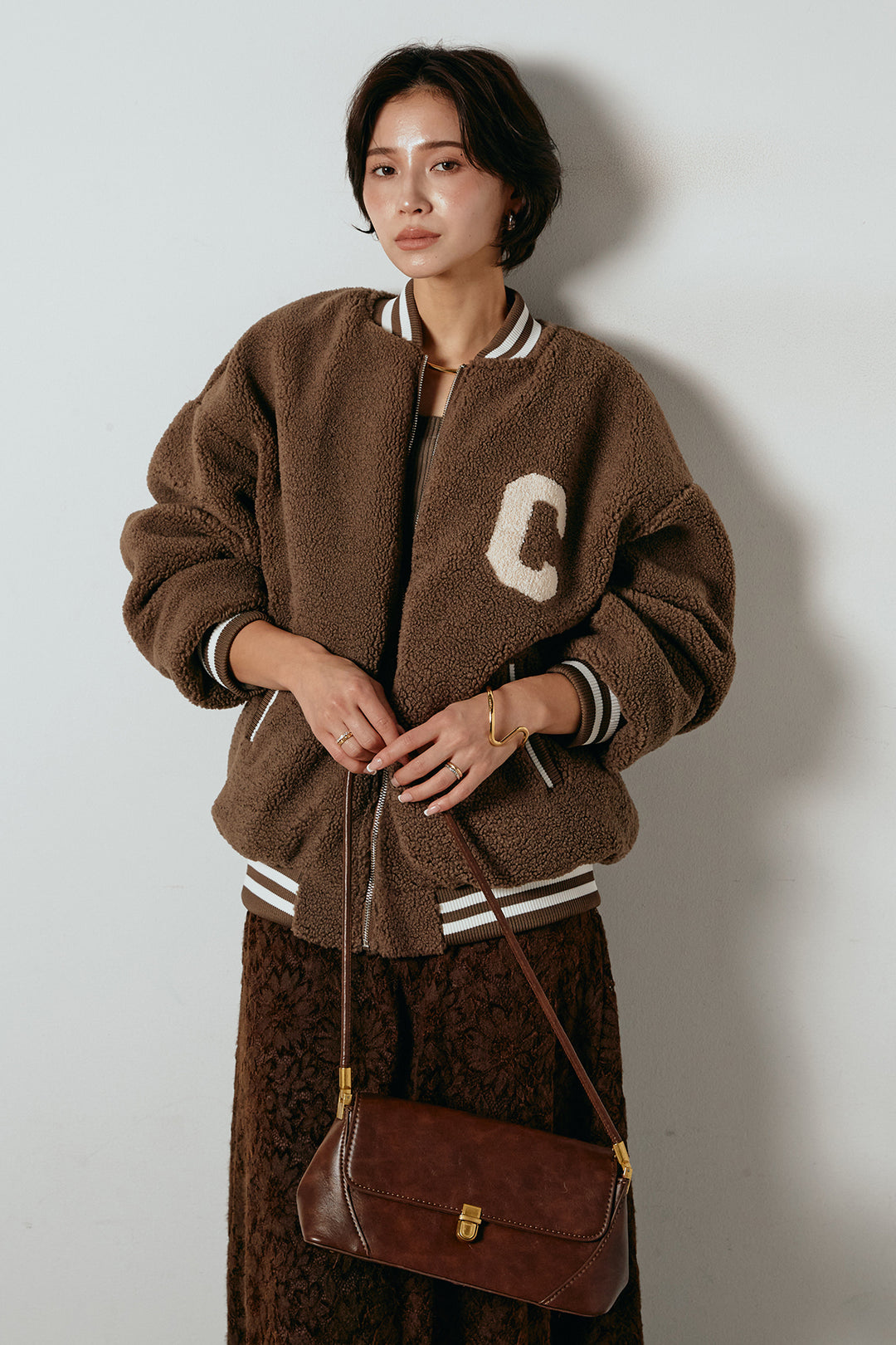 [SET]ロゴスタジャンボアブルゾン+花柄刺繍ベロアフレアスカート(2set)