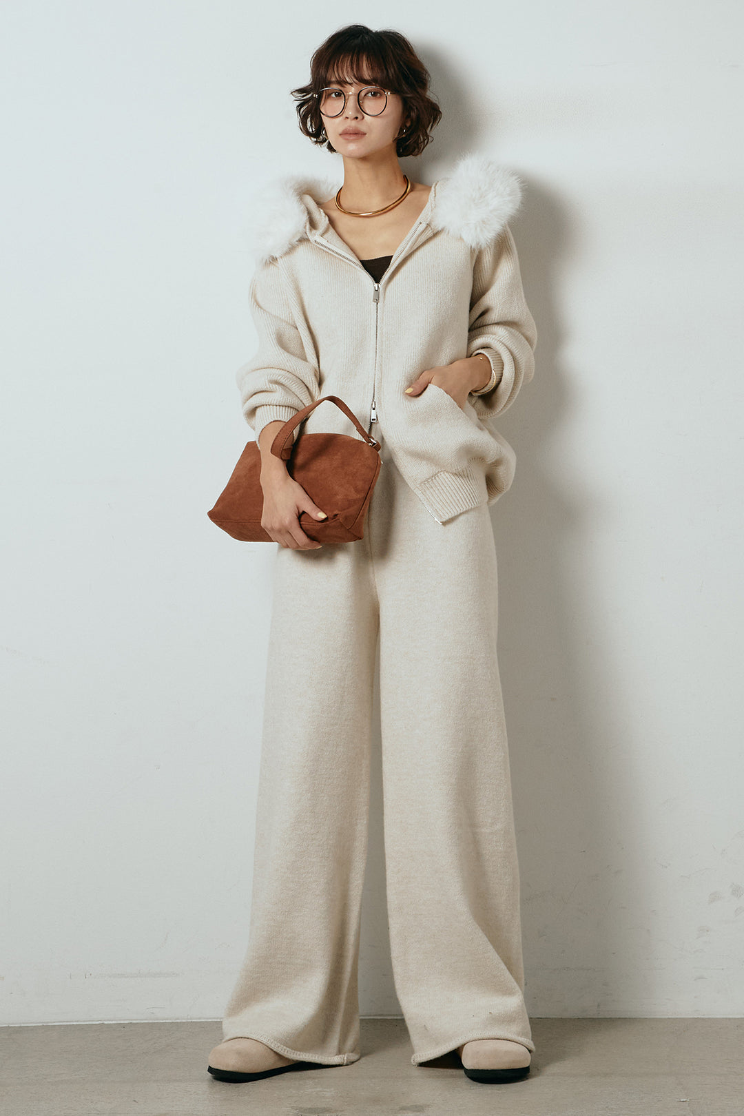 【着回しセット】[SET]ファー付きフーディーニットSETUP+ストライプドッキングニットポロSETUP(2set)