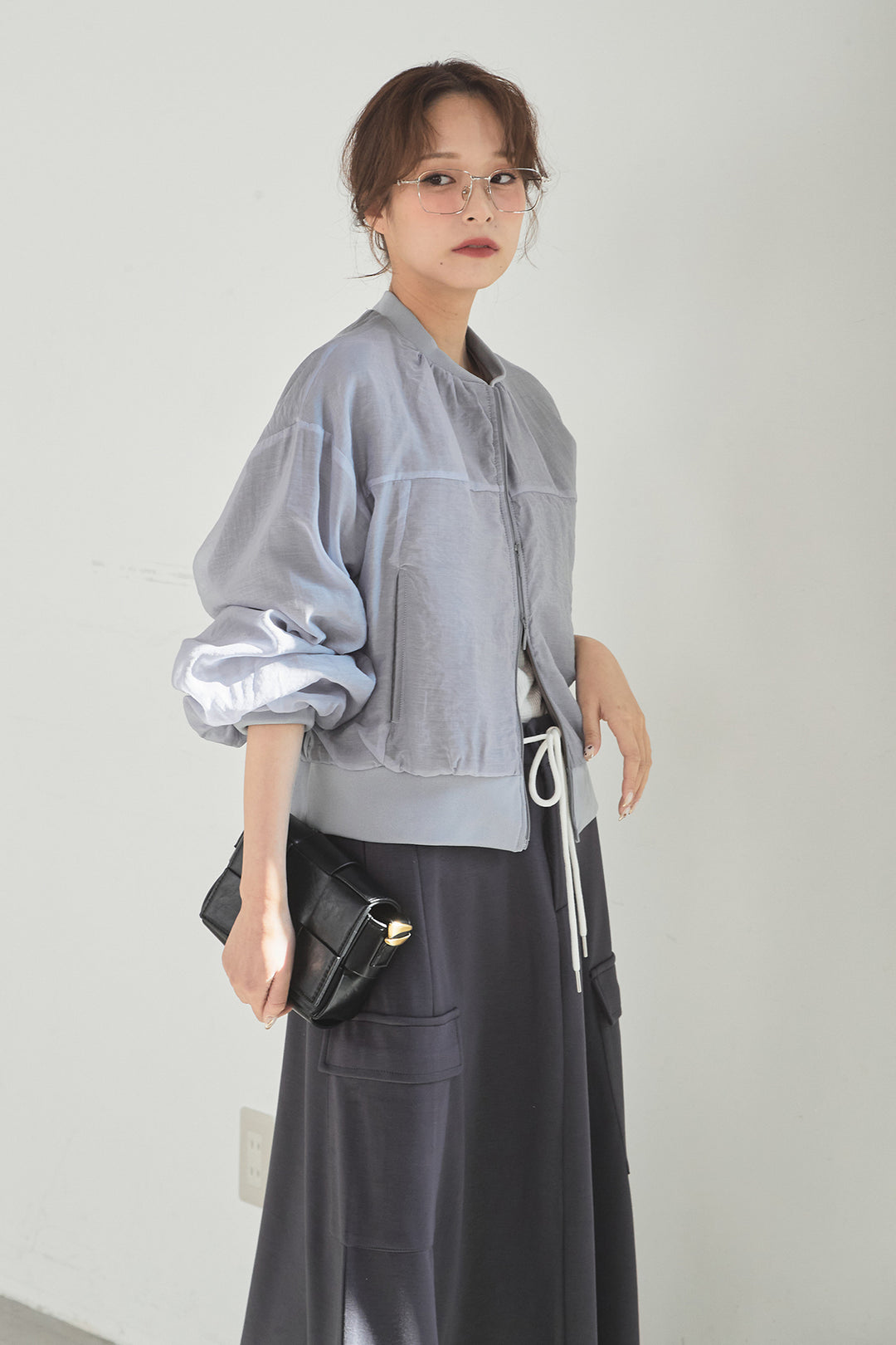 [SET]シアー×ポンチブルゾン+リラックススウェットスカート(2set)