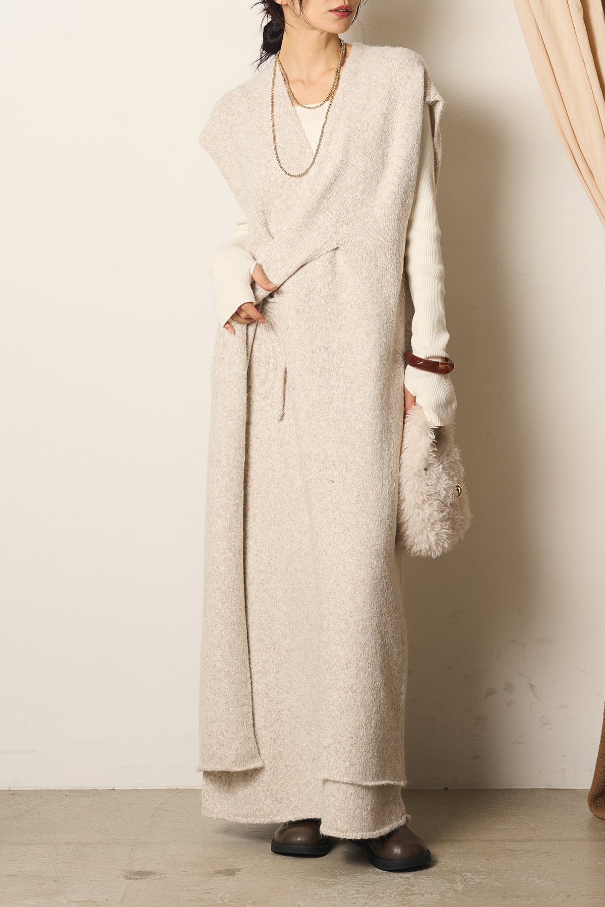 クロスデザインミックスニットワンピース – ESICA