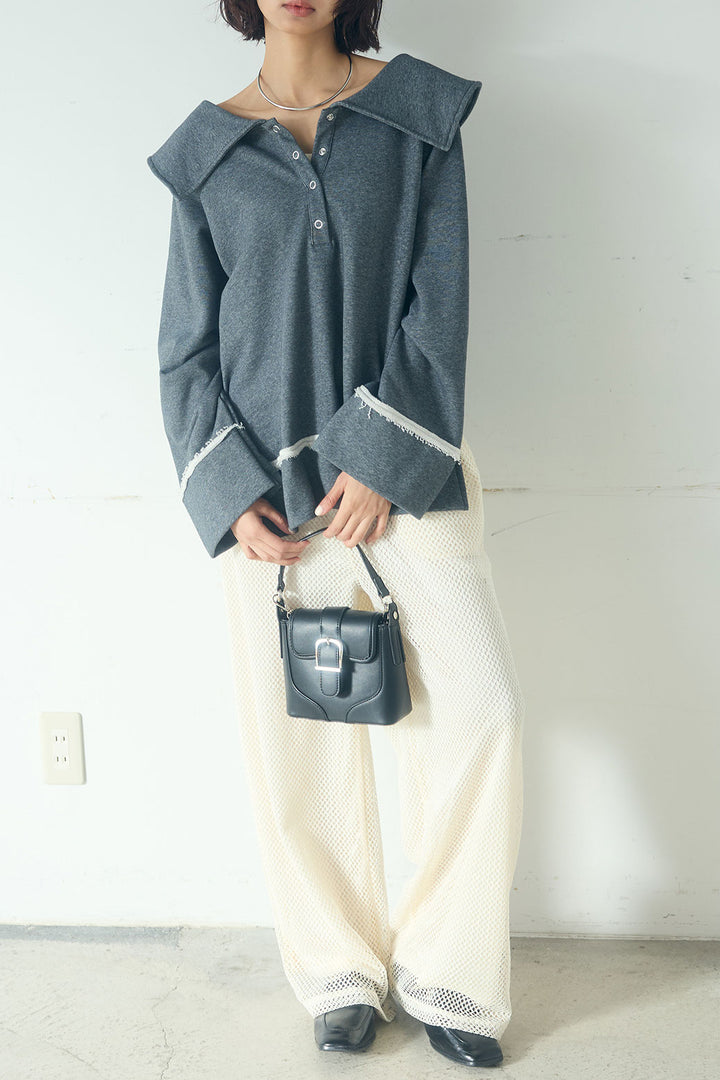 [SET]ビッグカラー2WAYスウェットトップス+メッシュリラックスパンツ(2set)